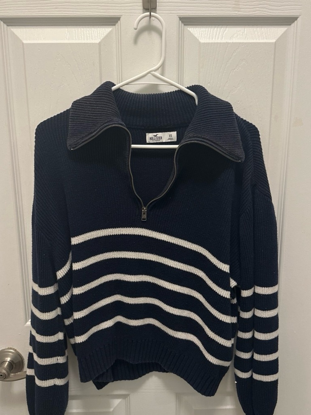 Hollister Navy & White Striped Half-Zip Pullover